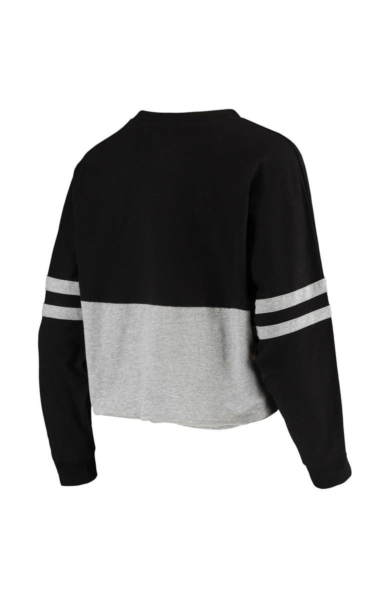 BOXERCRAFT Women's Black/Heathered Gray Oregon Ducks Cropped Retro Jersey Long Sleeve T-Shirt, Alternate, color, 