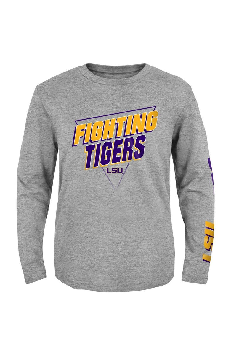 Outerstuff Youth Heather Gray LSU Tigers 2-Hit For My Team Long Sleeve T-Shirt, Alternate, color,