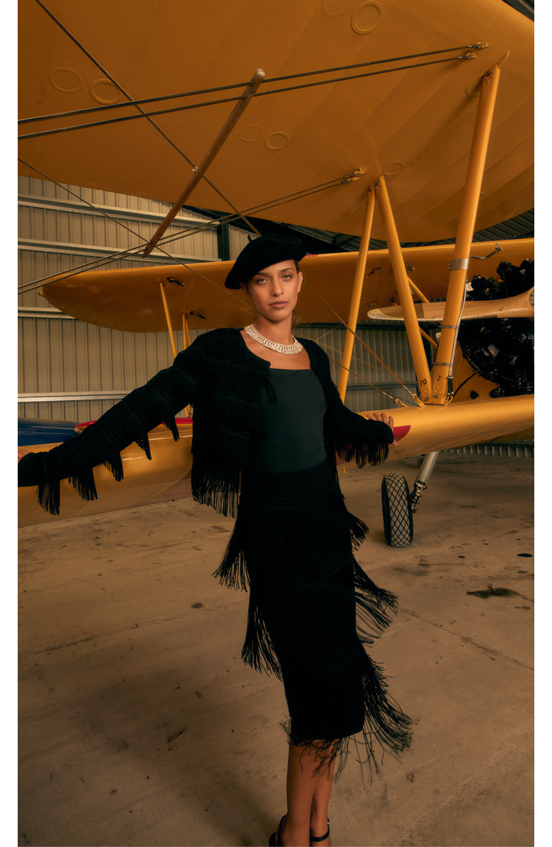 Temperley London Fringe Cropped Jacket, Alternate, color, Black