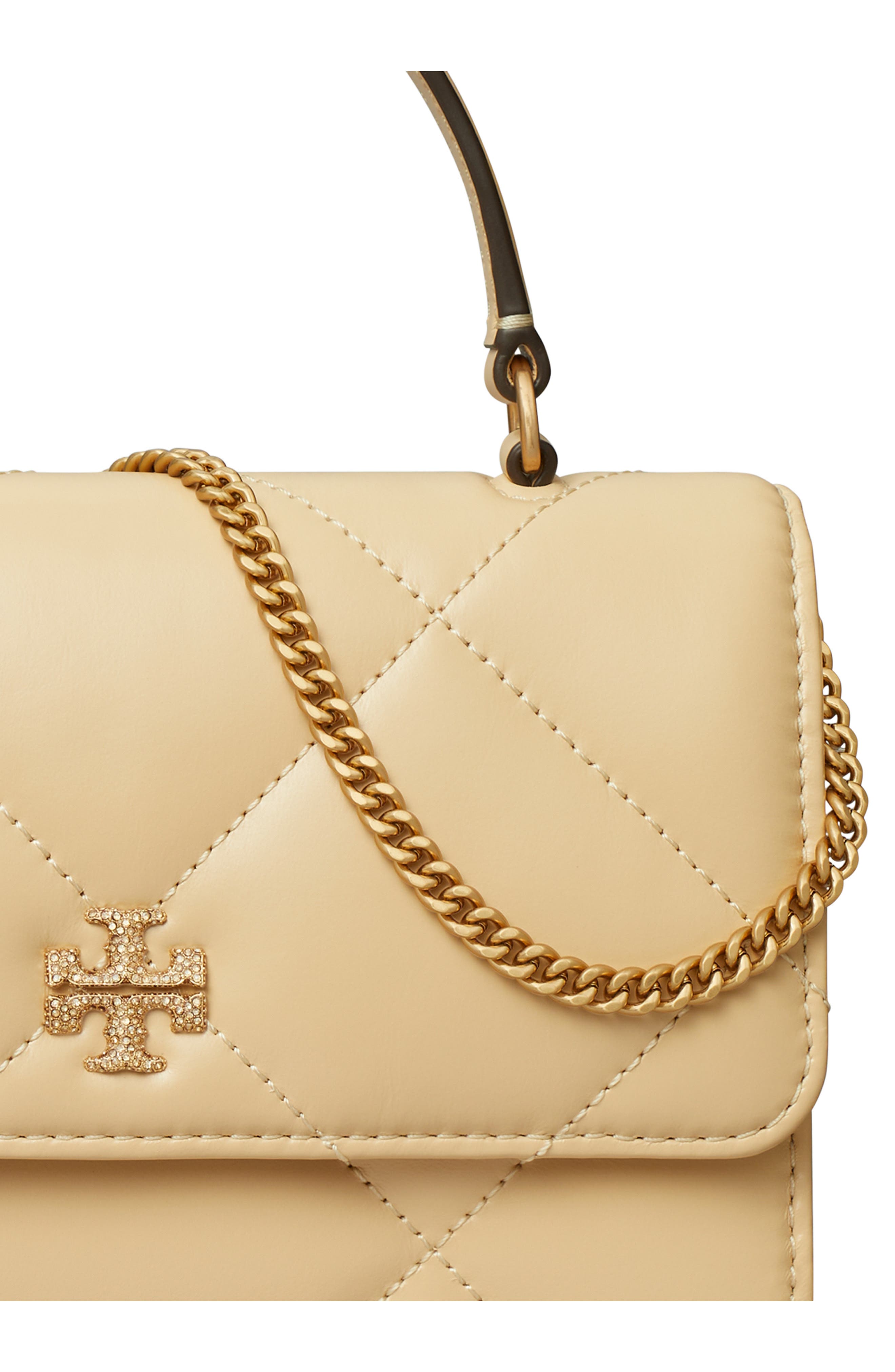 Kira Pavé Logo Diamond Quilted Leather Crossbody Bag, Alternate, color, VANILLA SOFT SERVE