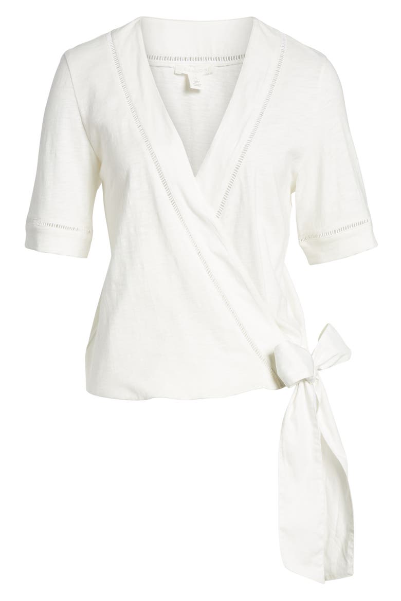 Tie Front Wrap Top, Alternate, color, WHITE
