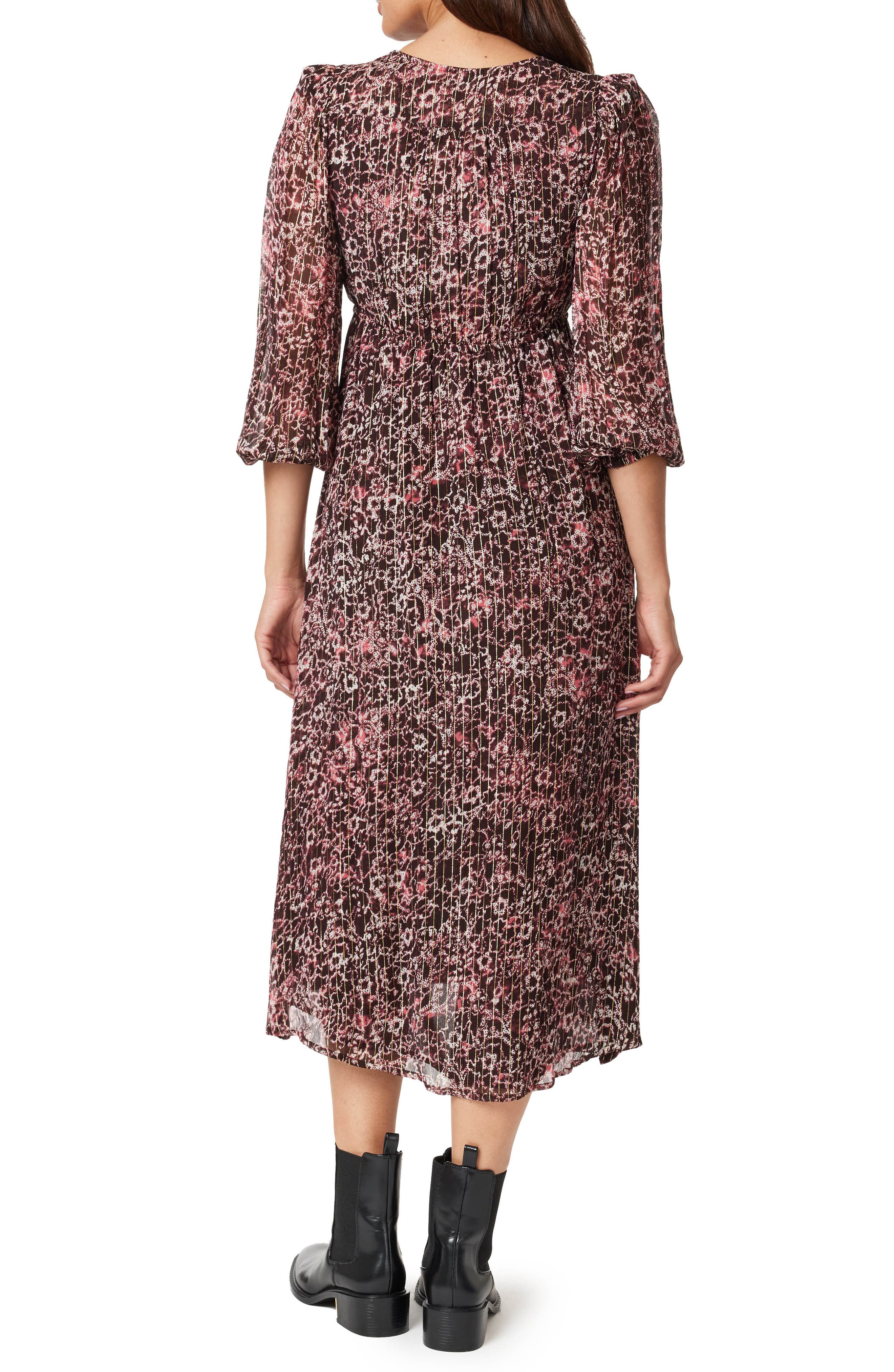 Scotch & Soda Metallic Puff Sleeve Midi Dress (Women) | Nordstrom