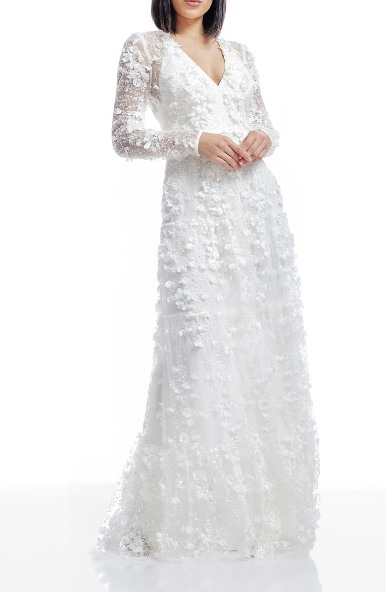 Dress the Population Angelina Long Sleeve Gown, Alternate, color, 