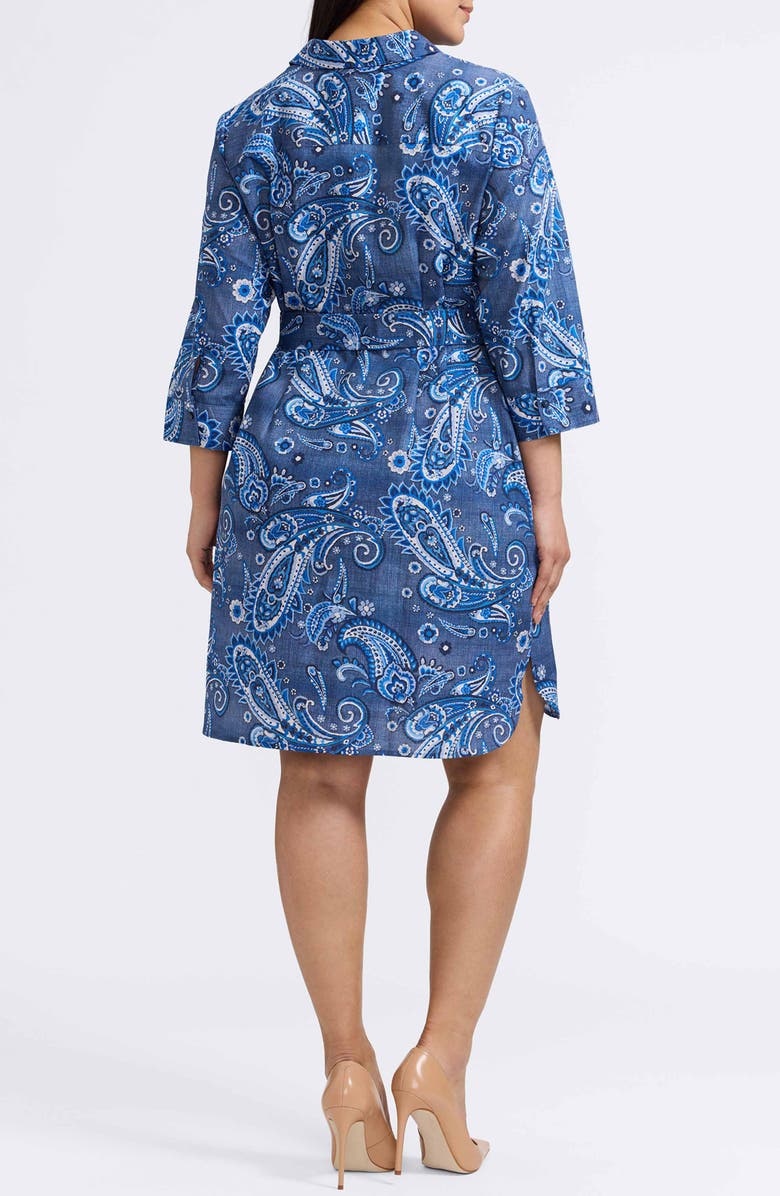 Foxcroft Rocca Paisley Print Belted Cotton Shirtdress, Alternate, color, Blue Multi