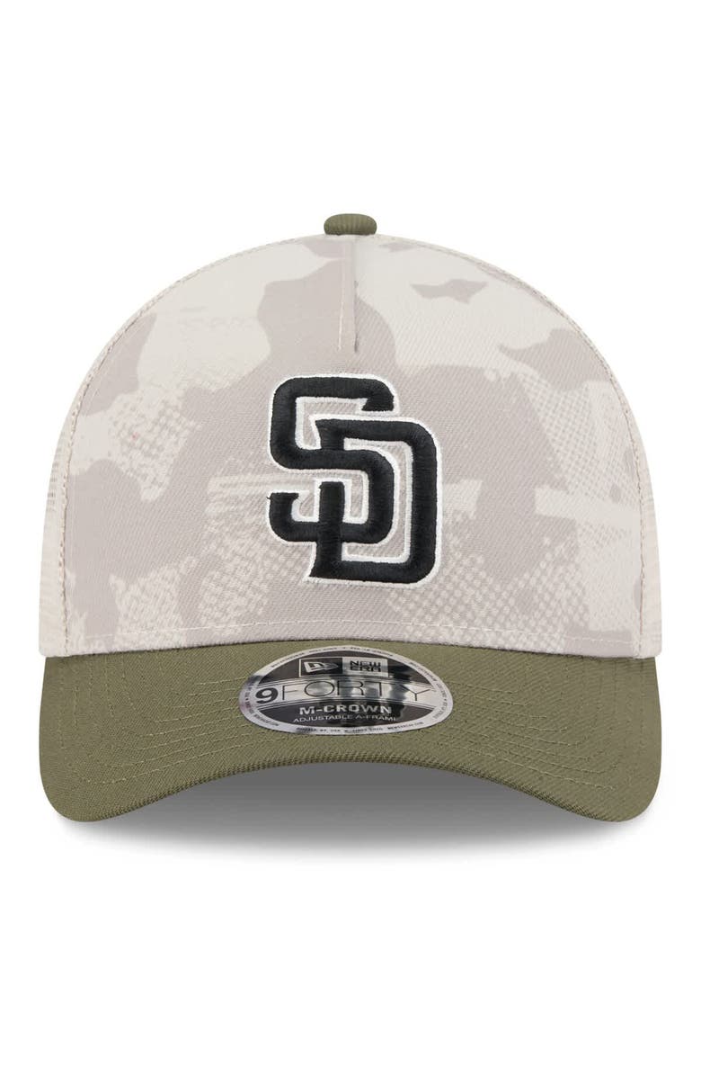 New Era Men's New Era Light Beige/Olive San Diego Padres 2025 Armed Forces Day 9FORTY M-Crown A-Frame Adjustable Hat, Alternate, color, Light Beige
