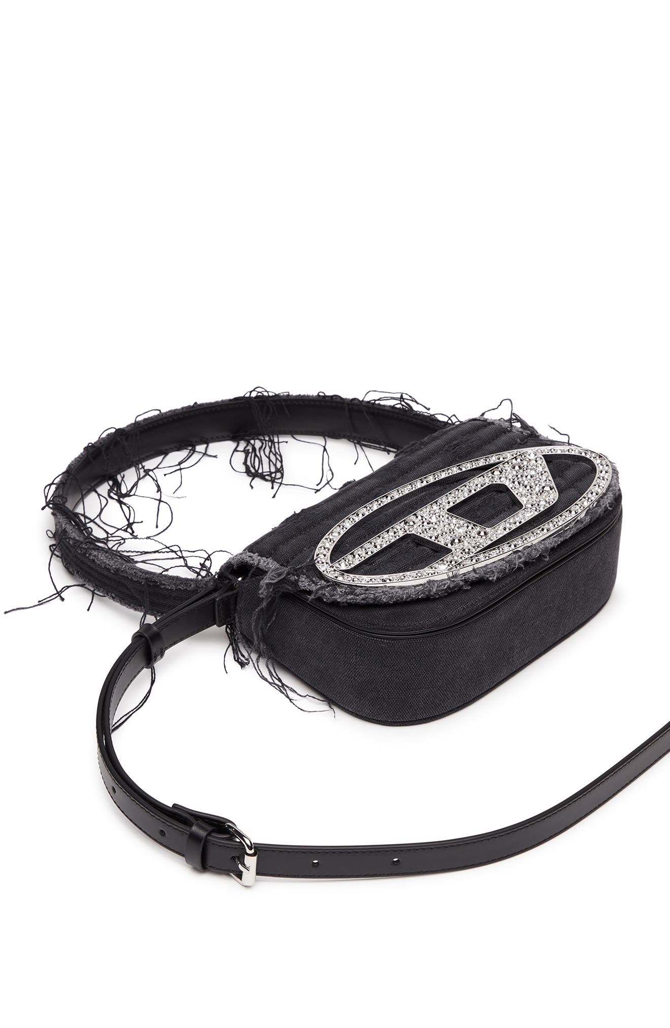 1DR Distressed Denim Shoulder Bag, Alternate, color, BLACK