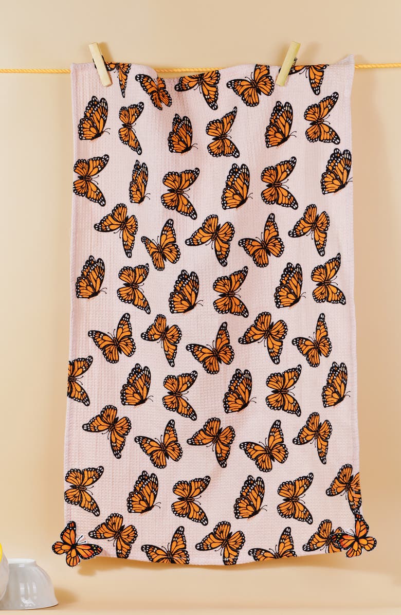 Tiramisu The Monarchs Garden Set of 3 Kitchen Towels, Alternate, color, Pink