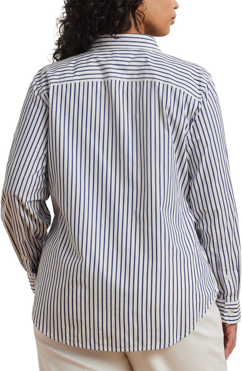 Lauren Ralph Lauren Rimnan Port Stripe Button-Up Shirt, Alternate, color, White/ Indigo