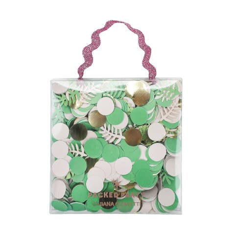 Palm Leaf Confetti Mix - 30 Gram Tropical Mylar and Paper Confetti with Palm Leaves and Gold Dots in Green Ivory and Metallic Gold for Summer Parties