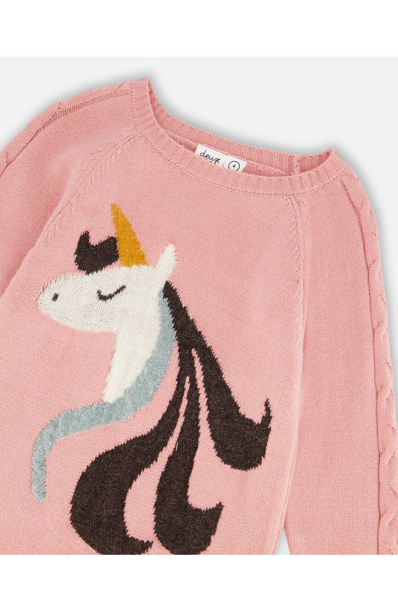Deux par Deux Knitted Dress with Unicorn Intarsia, Alternate, color, Dusty Pink