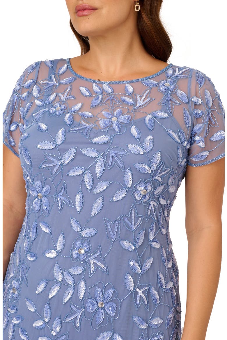 Beaded Floral Godet Gown, Alternate, color, FRENCH BLUE