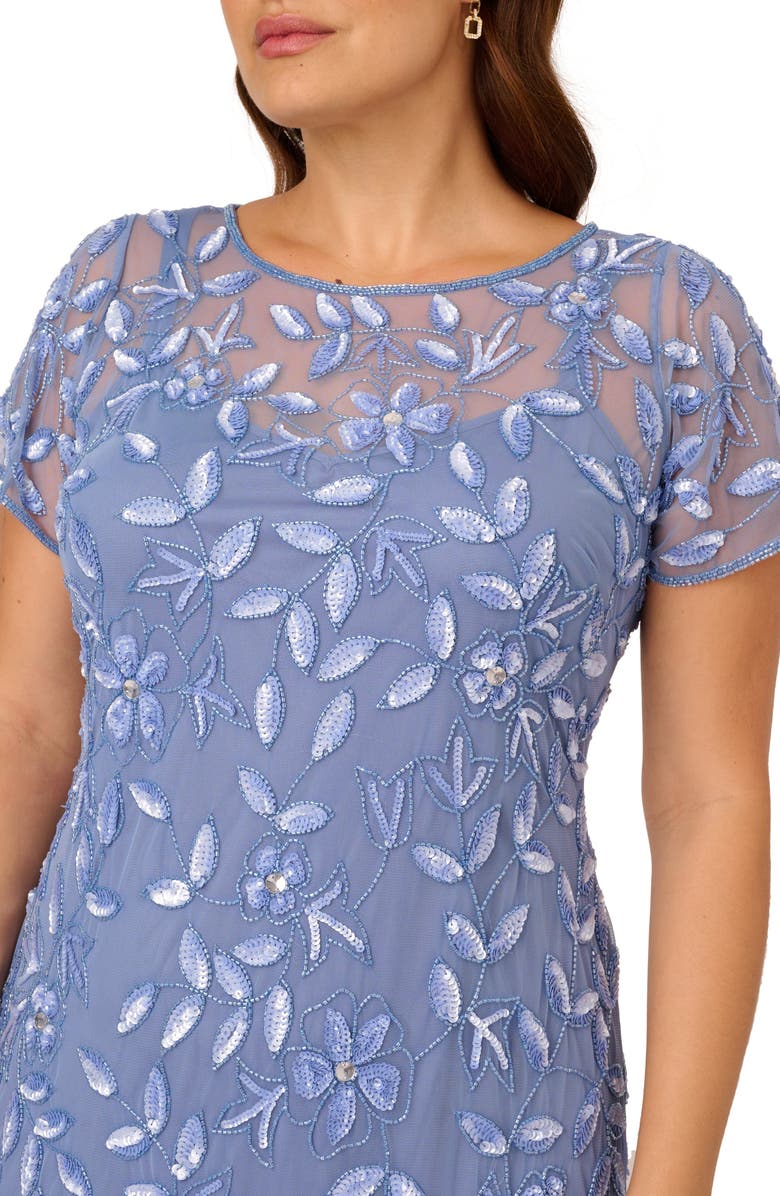 Adrianna Papell Beaded Floral Godet Gown, Alternate, color, French Blue