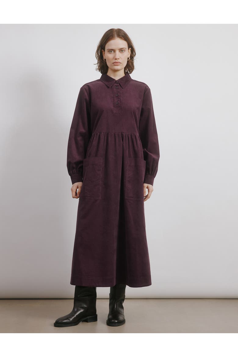 Cord Placket Midi Dress, Main, color, Burgundy