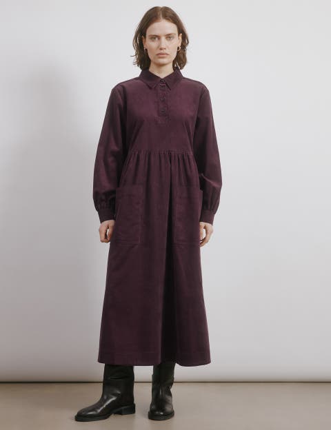 Cord Placket Midi Dress