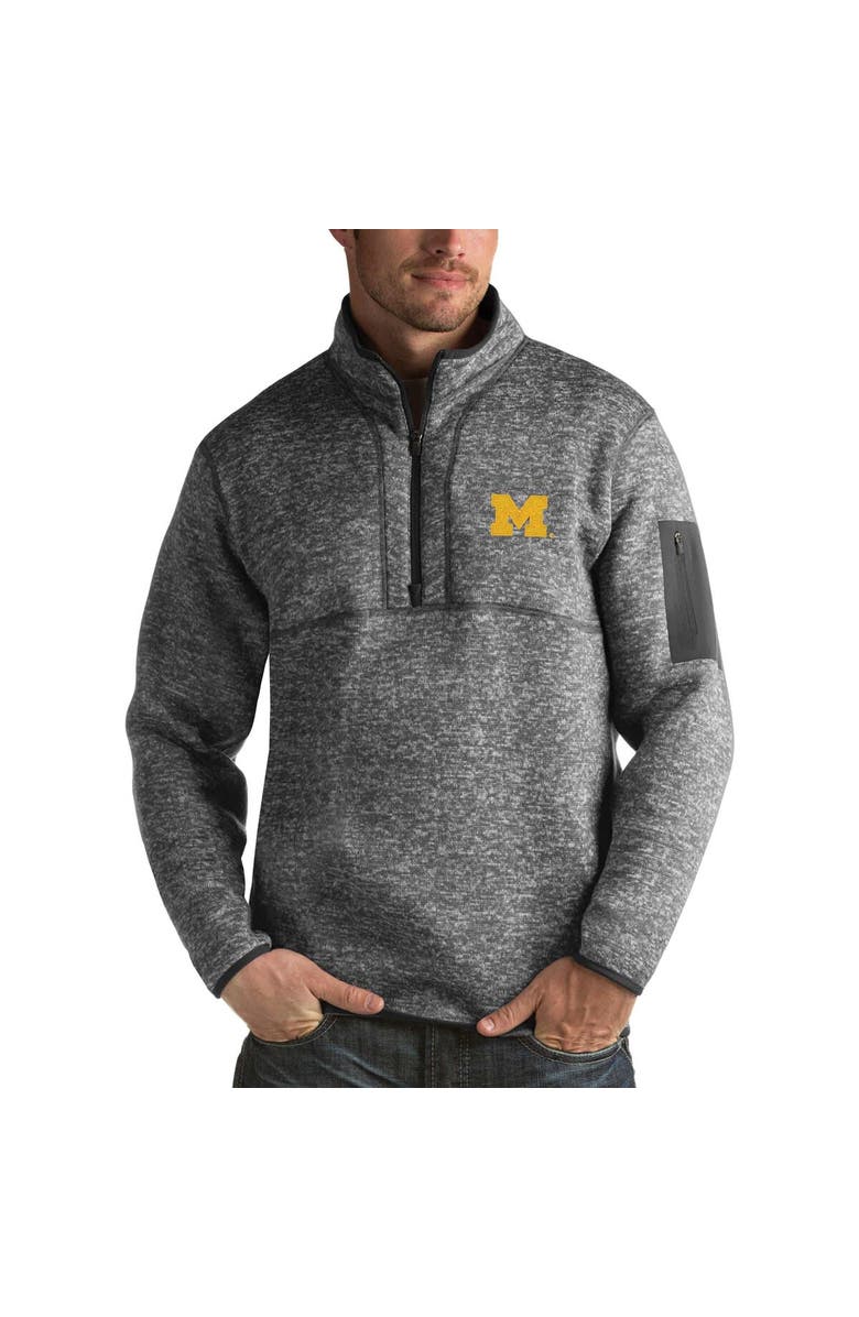 ANTIGUA Men's Antigua Charcoal Michigan Wolverines Fortune Half-Zip Sweatshirt, Main, color, 