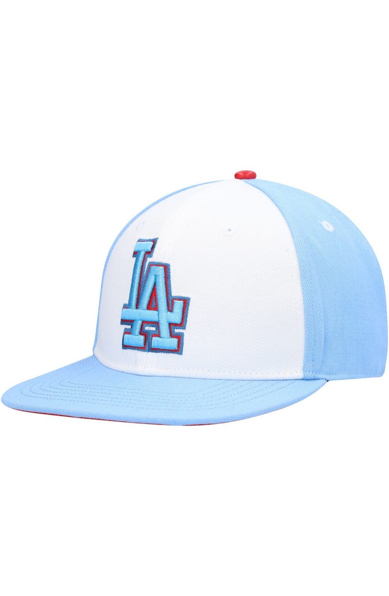 PRO STANDARD Men's Pro Standard White/Light Blue Los Angeles Dodgers Blue Raspberry Ice Cream Drip Snapback Hat, Alternate, color, White