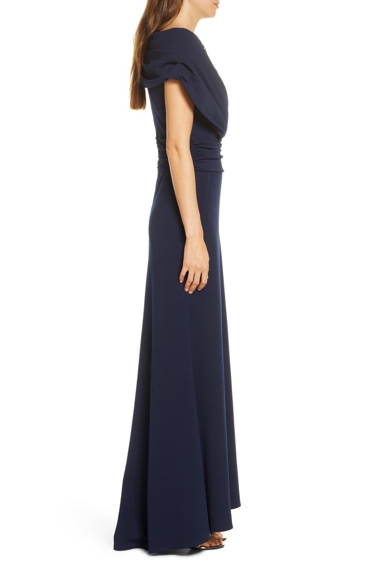 Tadashi Shoji Portrait Collar Sequin Décolletage Gown, Alternate, color, 