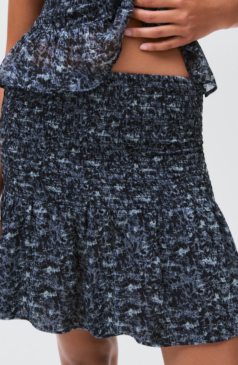 MANGO TEEN Smocked Print Skirt, Alternate, color, Petrol Blue