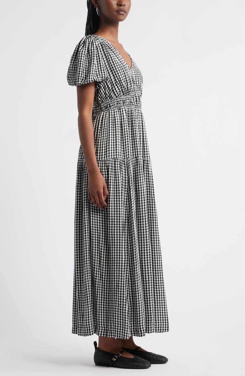 Treasure & Bond Gingham Puff Sleeve Maxi Dress, Alternate, color, Black- Ivory Gingham