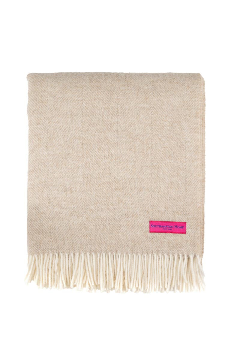Prince of Scots Southampton Home Shetland Lambswool Herringbone Throw, Alternate, color, Linen