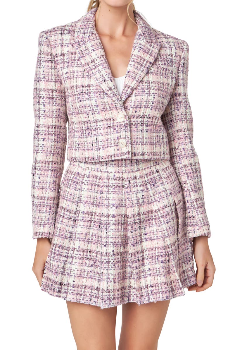 English Factory Tweed Crop Two-Button Blazer, Alternate, color, 