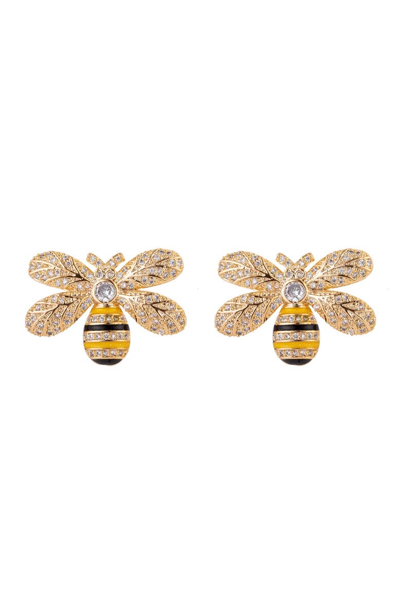 EYE CANDY LOS ANGELES Bee Nice CZ Crystal Stud Earrings, Main, color, Gold