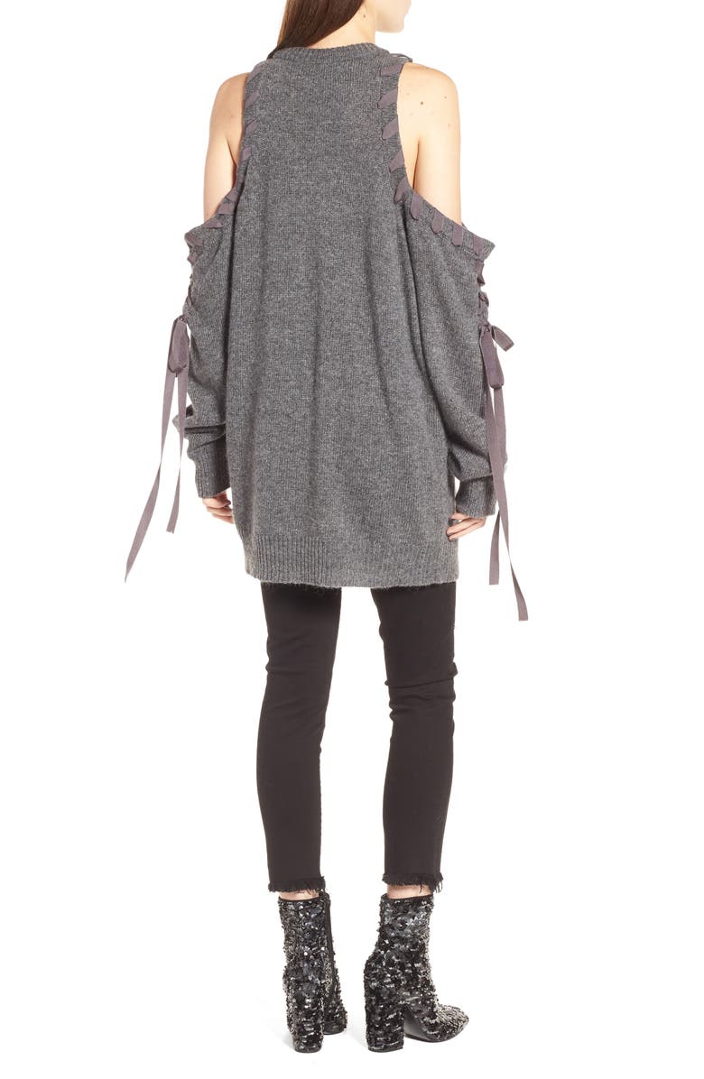 KENDALL + KYLIE Lace-Up Cold Shoulder Minidress, Alternate, color, 