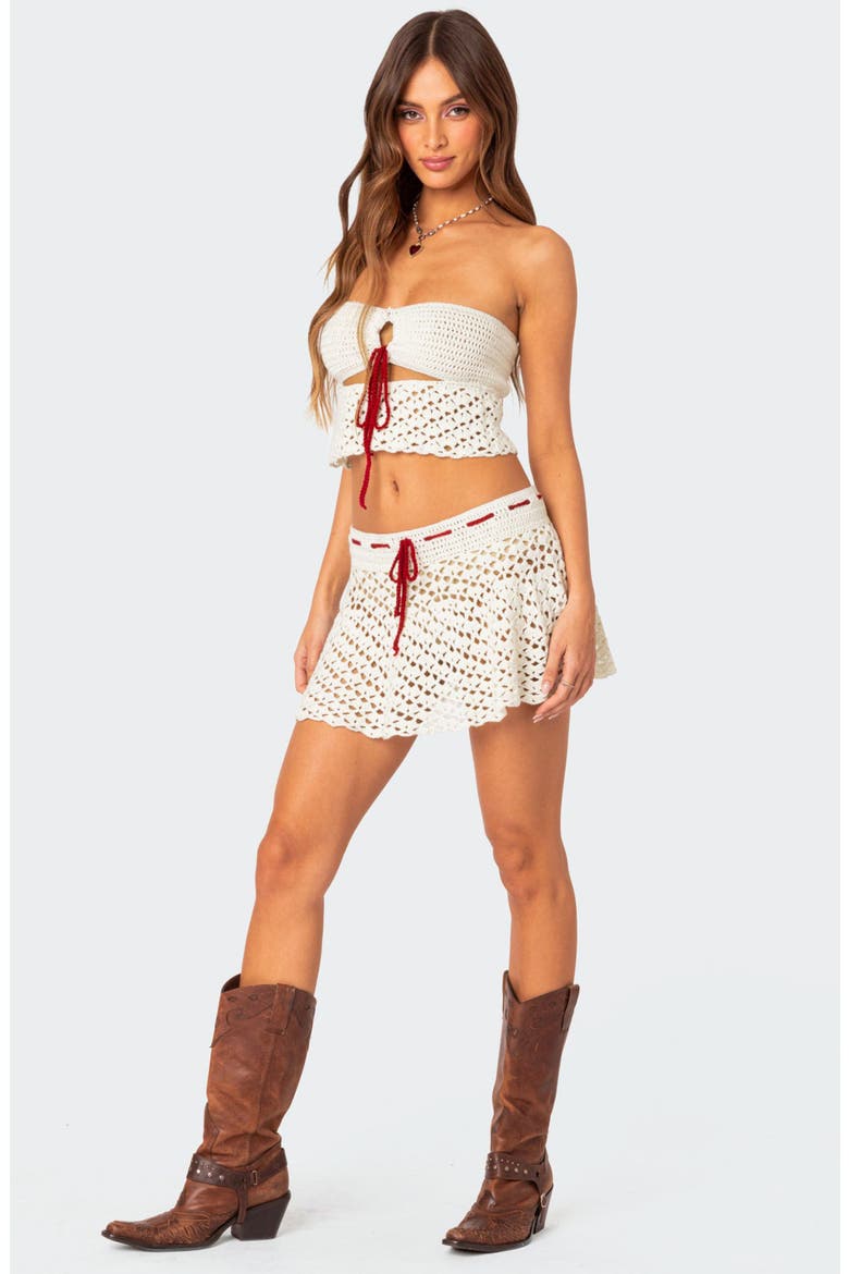 Jaslene Crochet Cover-Up Miniskirt, Alternate, color, WHITE