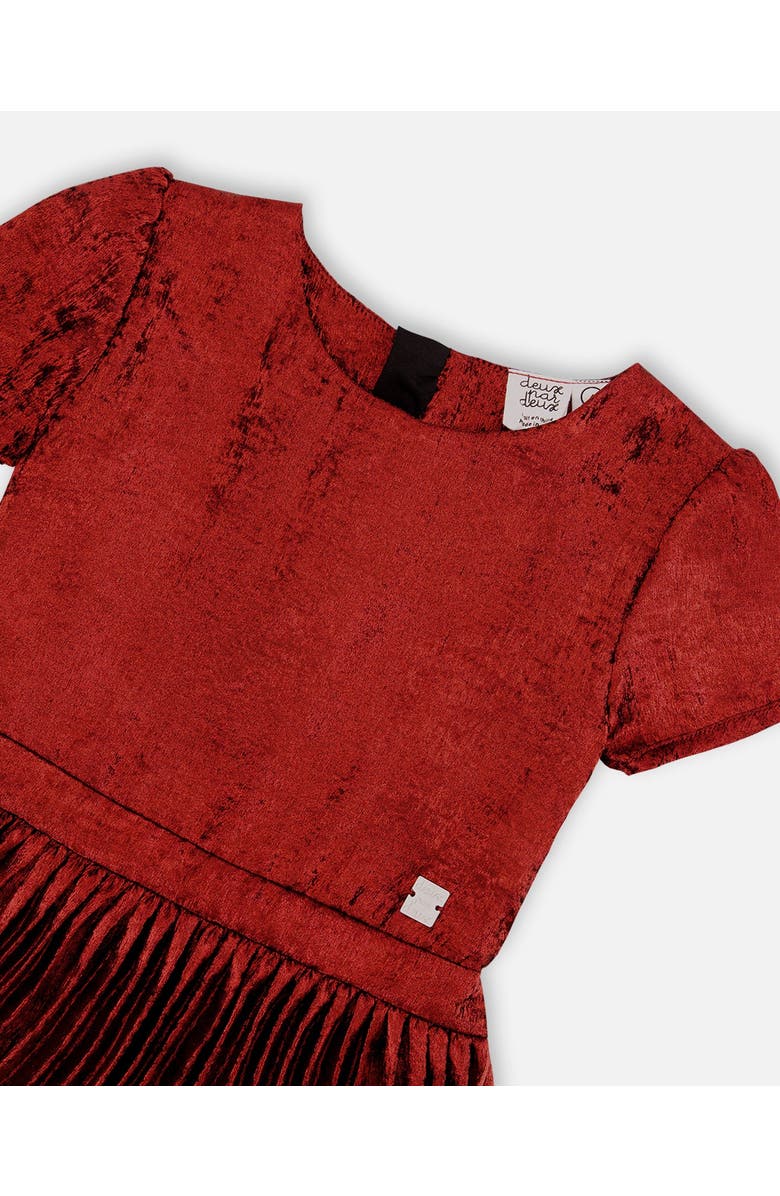 Deux par Deux Girl's Short Sleeve Dress With Pleated Skirt Metallic Red, Alternate, color,