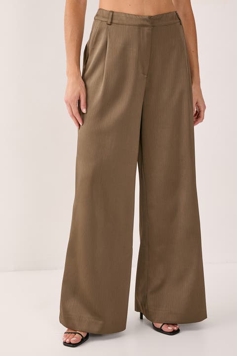 Satin Pleated Tailored Pants
