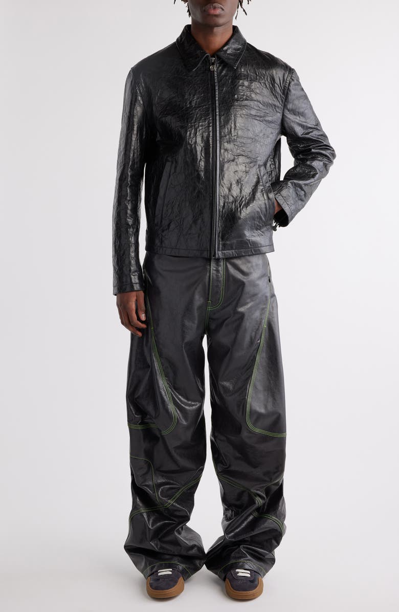 Acne Studios Crinkled Lambskin Leather Jacket, Alternate, color, Black