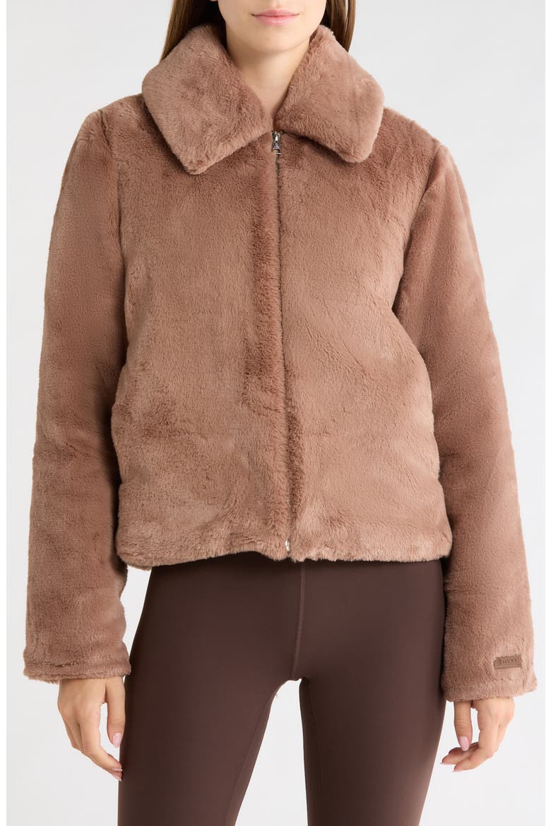 Plush Faux Fur Cropped Jacket, Alternate, color, BROWNIE