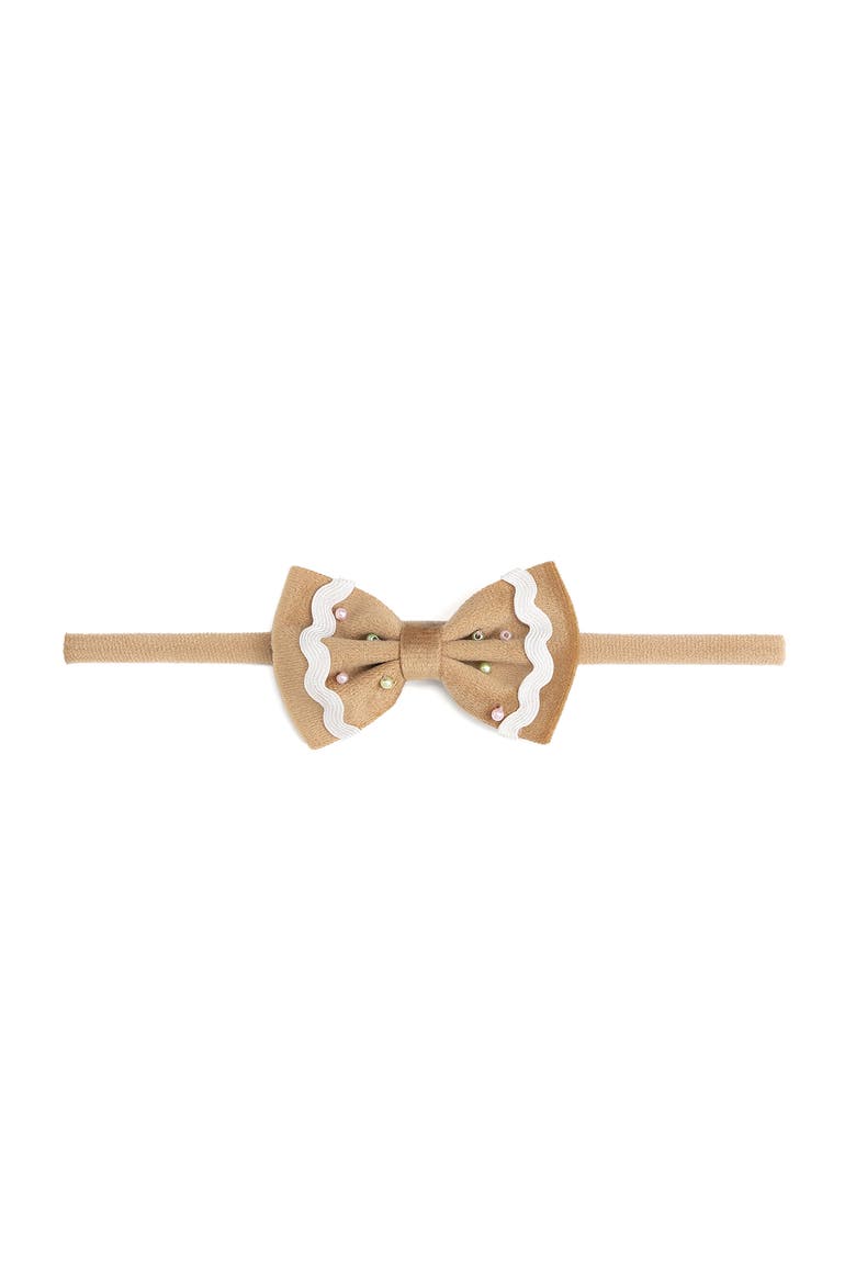 Gingerbread Christmas Velvet Bow Baby Headband, Main, color, Spice