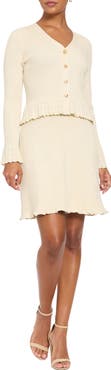 London Times Metallic Peplum Sweater & Skirt Set
