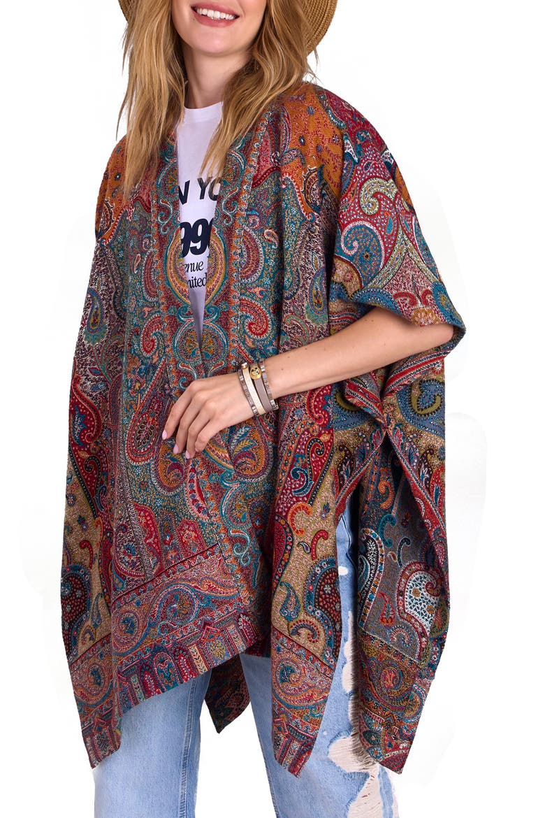Drape Poncho, Main, color, BURGUNDY MULTI