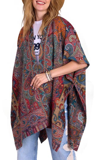 Saachi Drape Poncho In Multi