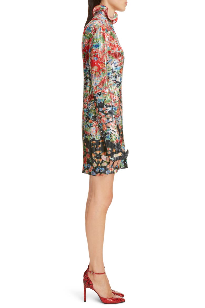 Bloom Long Sleeve Plissé Minidress, Alternate, color, RED/ BLACK