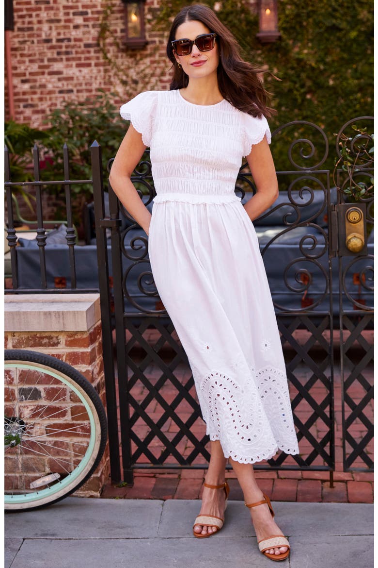 Somerset Smocked Cotton Midi Dress, Alternate, color, WHITE