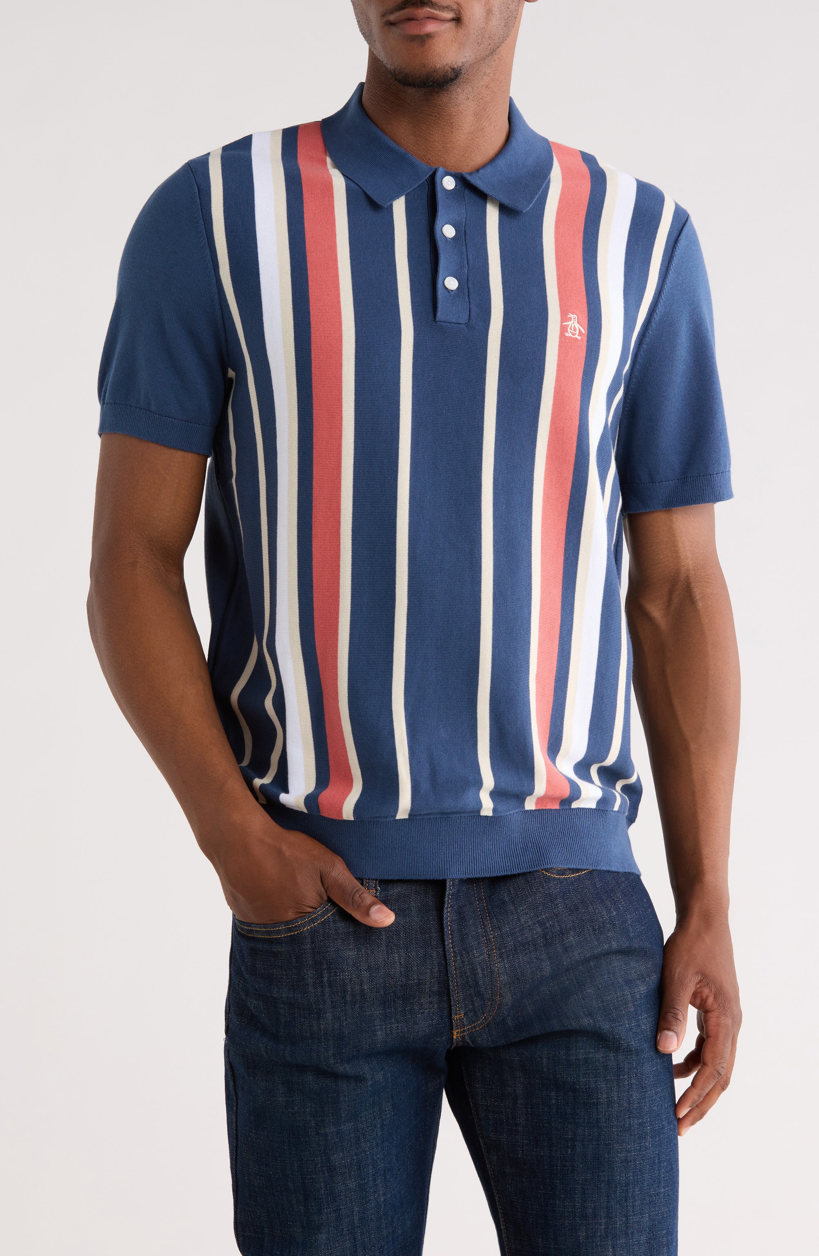 Original Penguin Stripe Cotton Polo Sweater