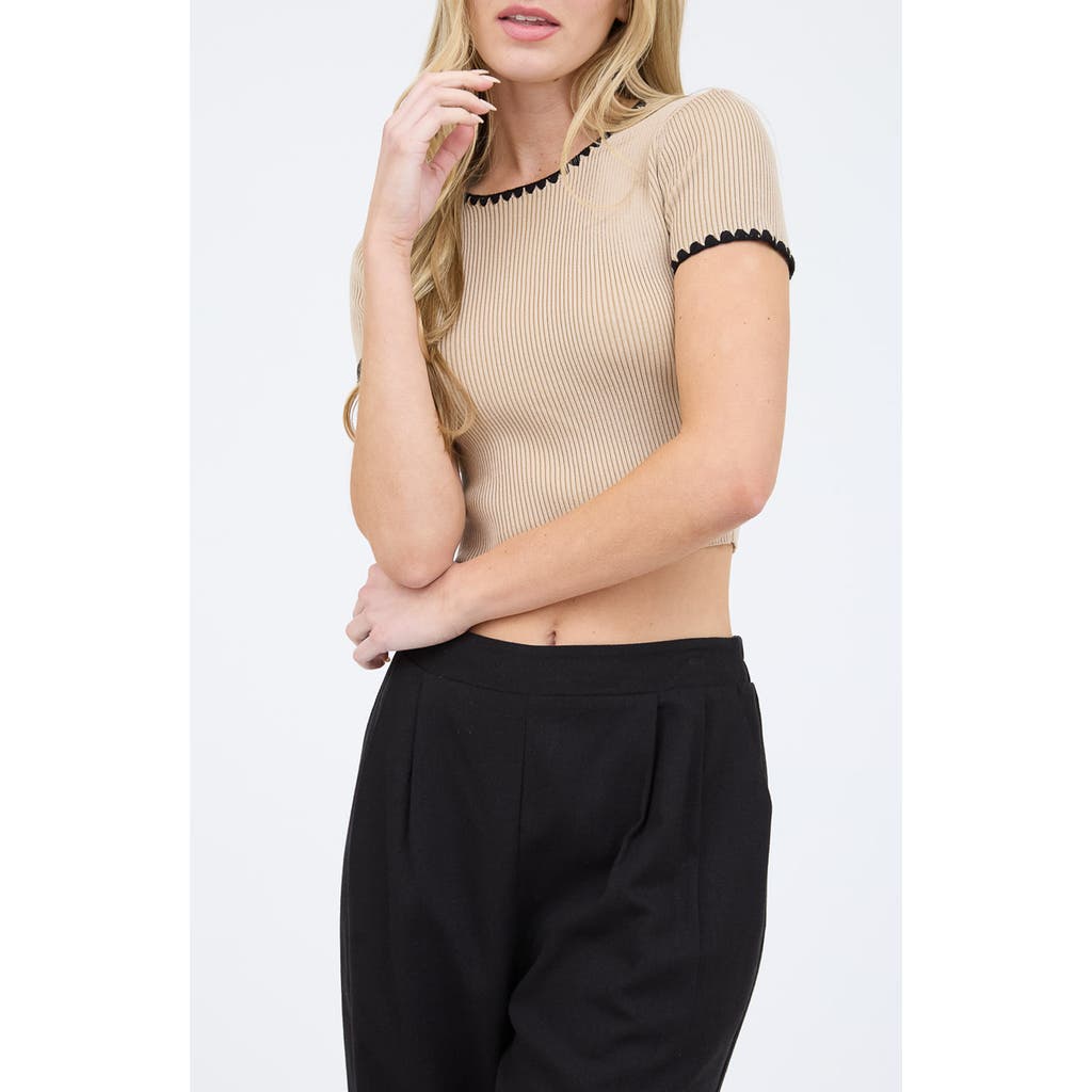 BLU PEPPER BLU PEPPER CONTRAST TRIM CROP KNIT TOP