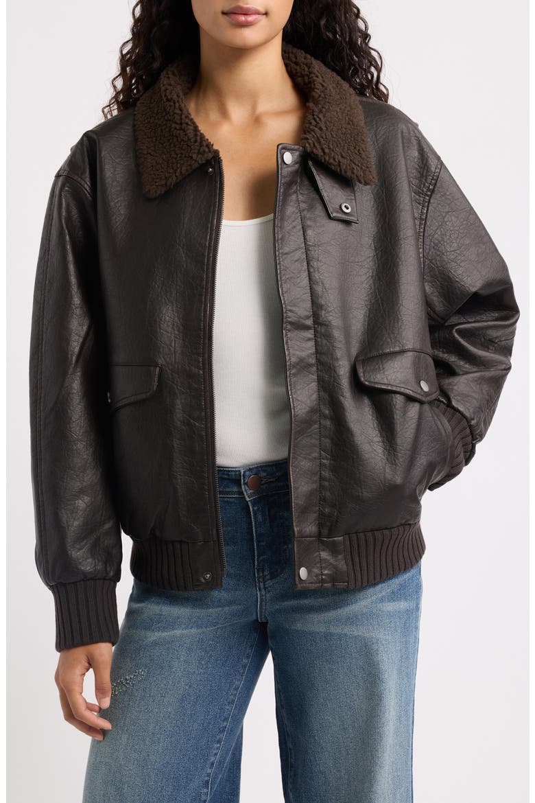 Brooklyn Faux Leather Aviator Jacket, Main, color, BROWN