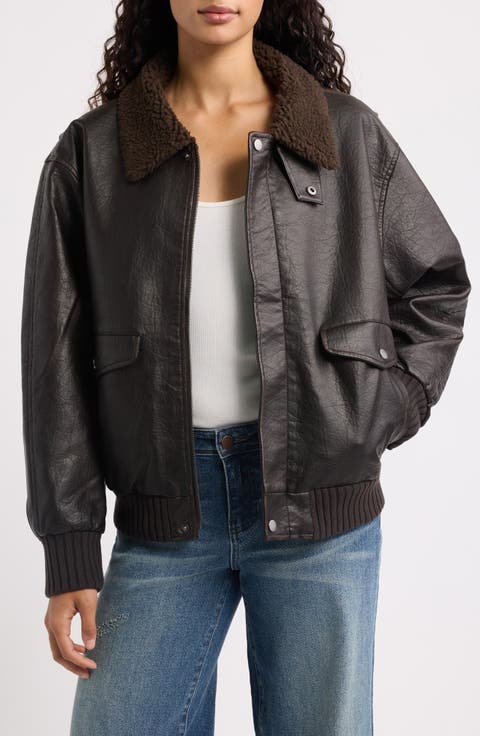 Brooklyn Faux Leather Aviator Jacket