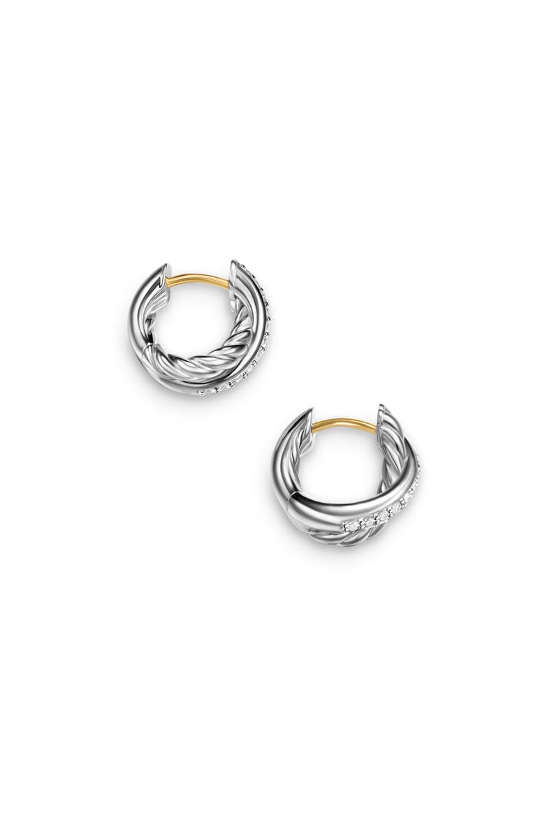Crossover Huggie Hoop Earrings in Sterling Silver with Diamonds, 12.4mm, Alternate, color, STERLING SILVER