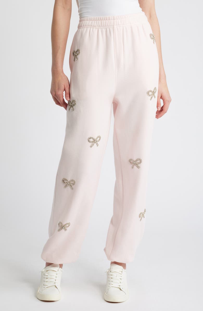 LoveShackFancy Lillia Crystal Bow Sweatpants, Main, color, 
