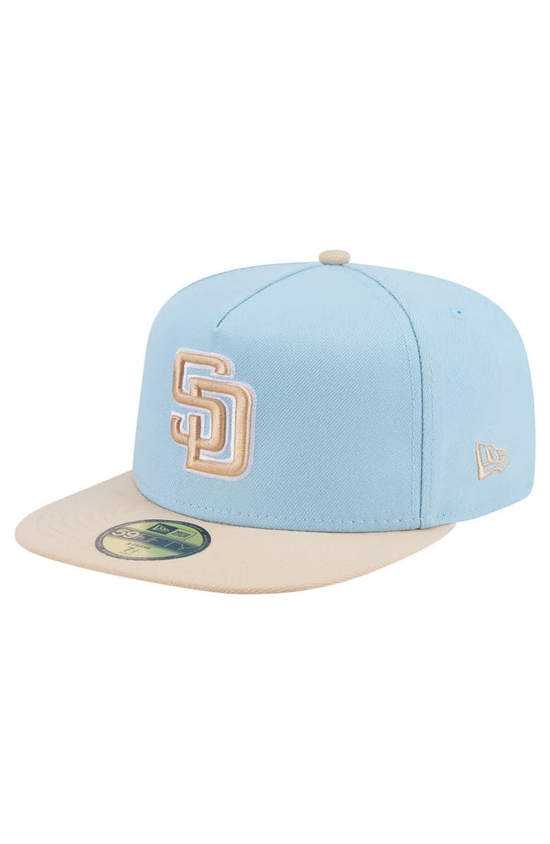 New Era Men's New Era Light Blue/Cream San Diego Padres Two-Tone Color Pack A-Frame 59FIFTY Fitted Hat, Alternate, color, 