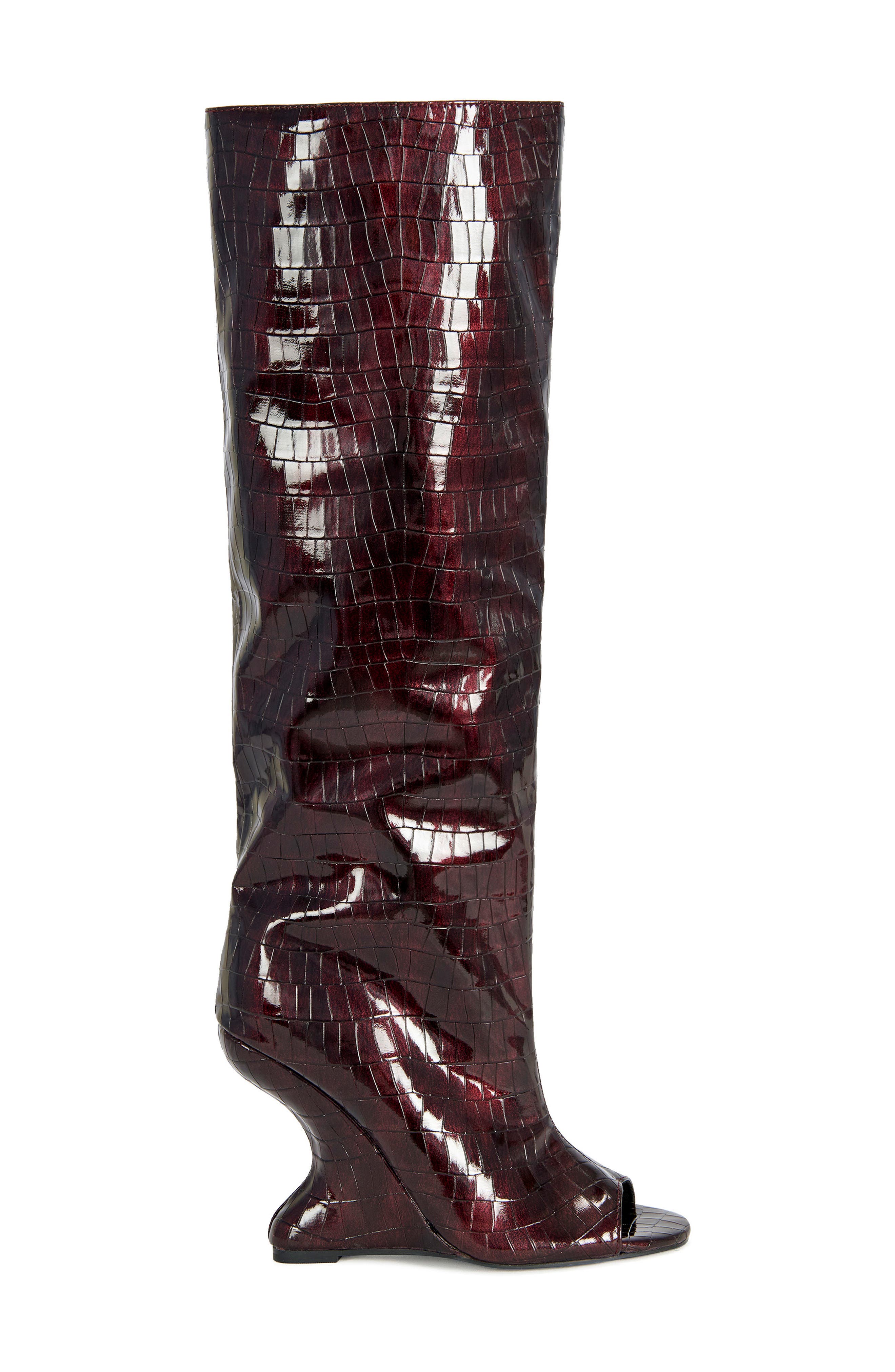 Vincent Croc Embossed Knee High Boot, Alternate, color, BURGUNDY
