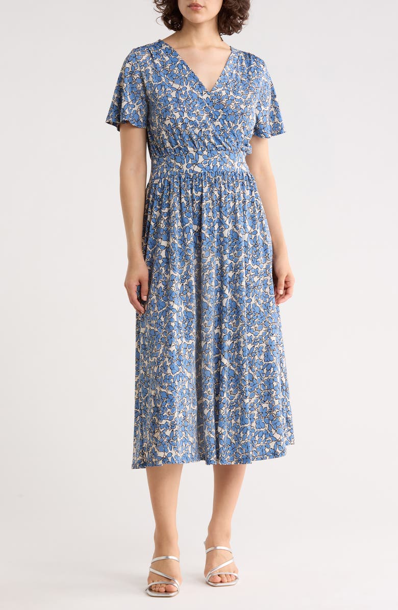 WEST K Floral V-Neck Midi Dress, Main, color, Blue Daisy