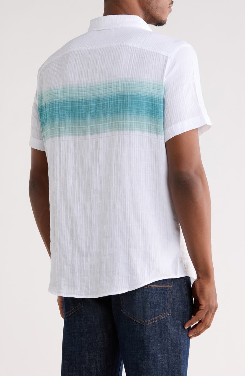 Original Penguin Chest Stripe Short Sleeve Crinkle Button-Down Shirt, Alternate, color, Bright White