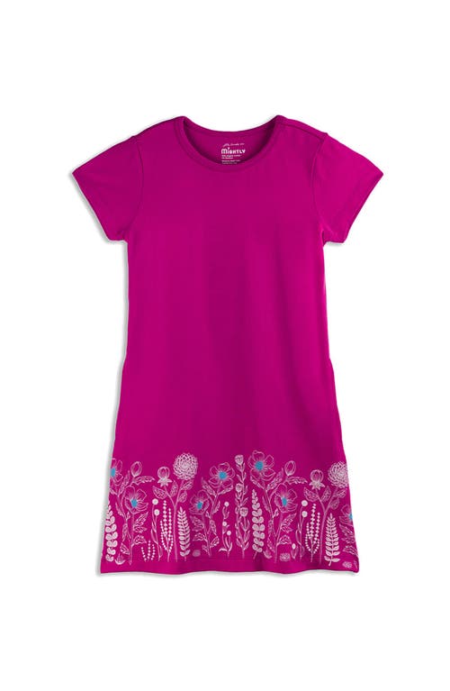 Mightly Organic Cotton Short Sleeve T-shirt Dress In Raspberry Garden