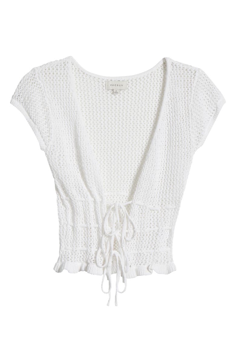 PacSun Madeline Open Stitch Tie Front Cotton Top, Alternate, color, White